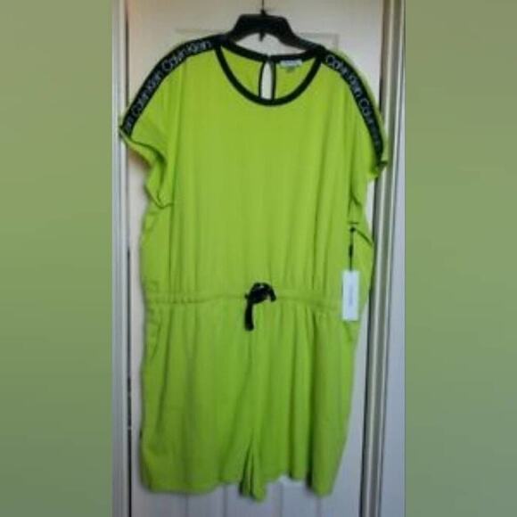 Calvin Klein Women's Shoulder LOGO Shorts ROMPER Lime Lime Green plus size 2X 3X - Picture 3 of 13